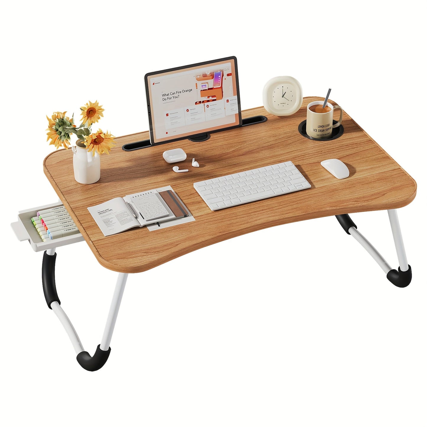 Lap Desk Bed Tray for Laptop & Eating – Large Breakfast Tray with Cup Holder & Drawer for Sofa Couch Floor Sitting, Study Reading Writing Portable Lap Table