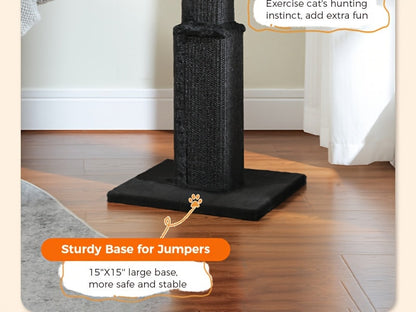 Cat Tree Tower Multi-Tier Sisal Scratching Post with Hanging Toys for Indoor Cats, Sturdy Cat Climbing Tower Activity Center for Energetic Cats, Available in Grey and Black