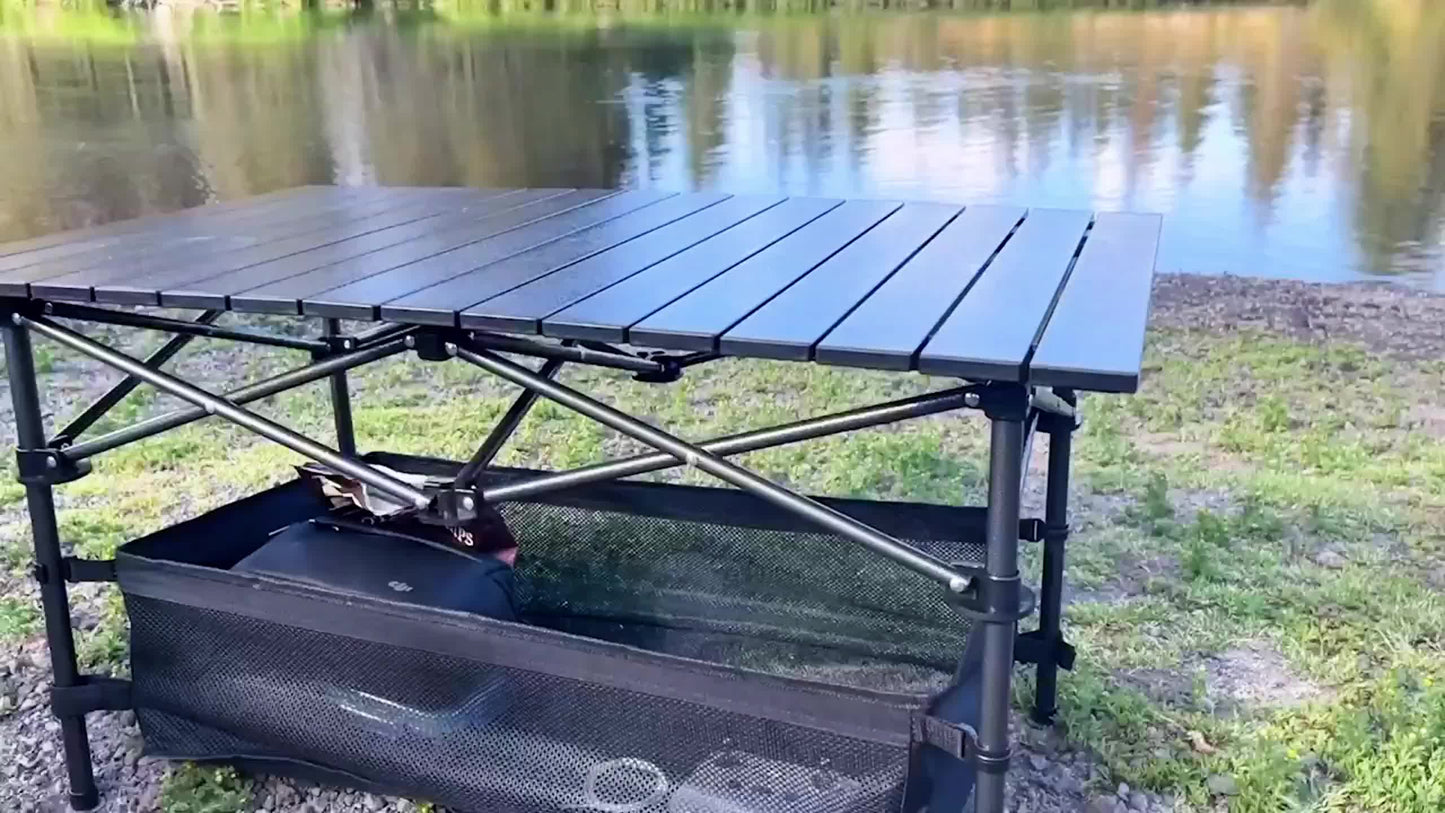 Portable Folding Camping Table Aluminum Lightweight Outdoor Picnic Table with Mesh Storage Bag & Carry Bag – Height Adjustable 37.4", Easy to Store, for Camping, Beach, Backyard, BBQ, Party & Patio