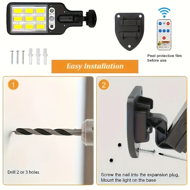 Solar Security Wall Light 108COB LED Motion Sensor with Remote Control – 3 Working Modes, Outdoor Waterproof Spotlight for Garden Patio Porch Garage Door – 2/4/6/8 Pack, Holiday Gift