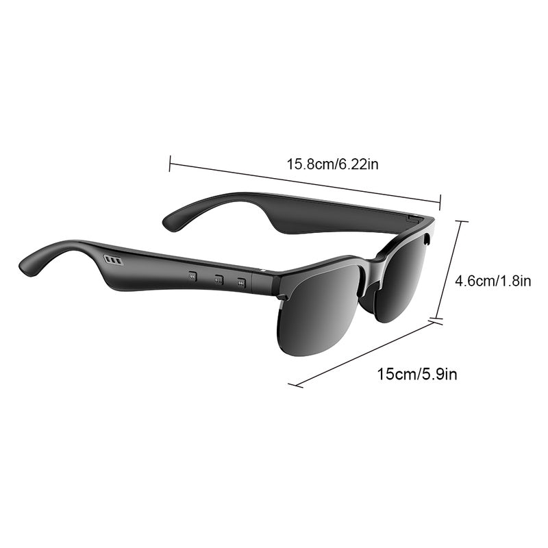 Bluetooth Audio Glasses 2-in-1 Wireless Smart Glasses with Built-in Stereo Speakers USB-C Charging Lightweight Open Ear Sunglasses for Music Gaming Video Calls Compatible with iPhone Android Black White