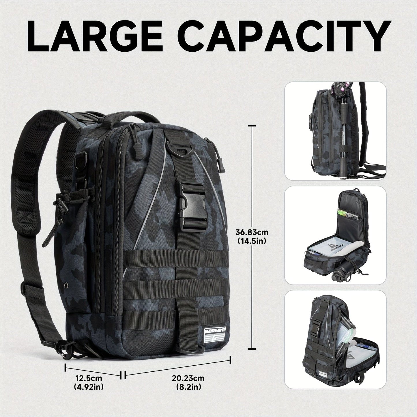 Fishing Backpack Tackle Sling Bag with Rod Holder – Waterproof Hiking Daypack Fly Fishing Bag for Men Women, Tackle Box Storage, Gift for Fisherman Dad