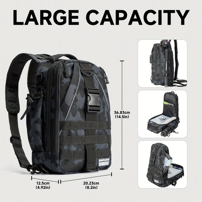 Fishing Backpack Tackle Sling Bag with Rod Holder – Waterproof Hiking Daypack Fly Fishing Bag for Men Women, Tackle Box Storage, Gift for Fisherman Dad