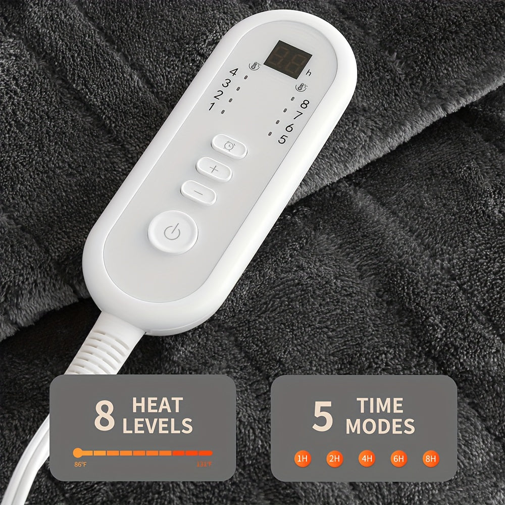 Electric Heated Blanket Flannel Extra Large with 8 Temperature Levels 10-Hour Auto-Off PTC+NTC Overheat Protection Machine Washable – Throw Twin Full Queen King Sizes