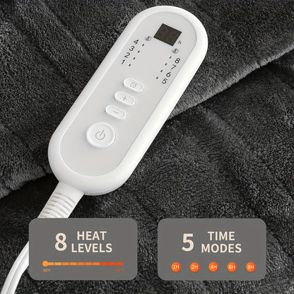 Electric Heated Blanket Flannel Extra Large with 8 Temperature Levels 10-Hour Auto-Off PTC+NTC Overheat Protection Machine Washable – Throw Twin Full Queen King Sizes