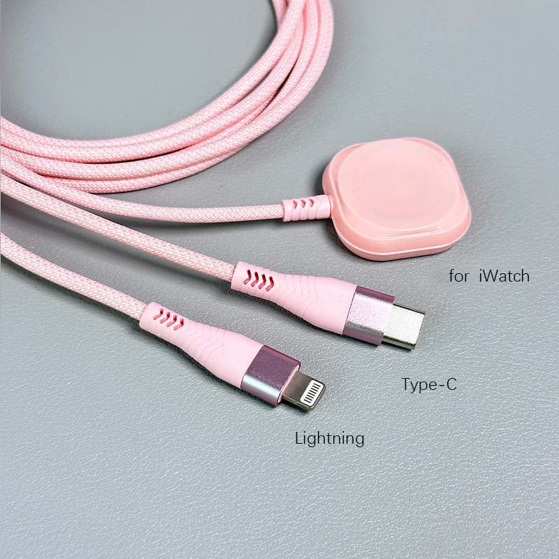 3 in 1 Charging Cable with iWatch Magnetic Charger – Nylon Braided USB-A to Lightning & Type-C Fast Charging Wire, 47 Inch, Compatible with iPhone, Apple Watch Series 1-10 & Android Phones