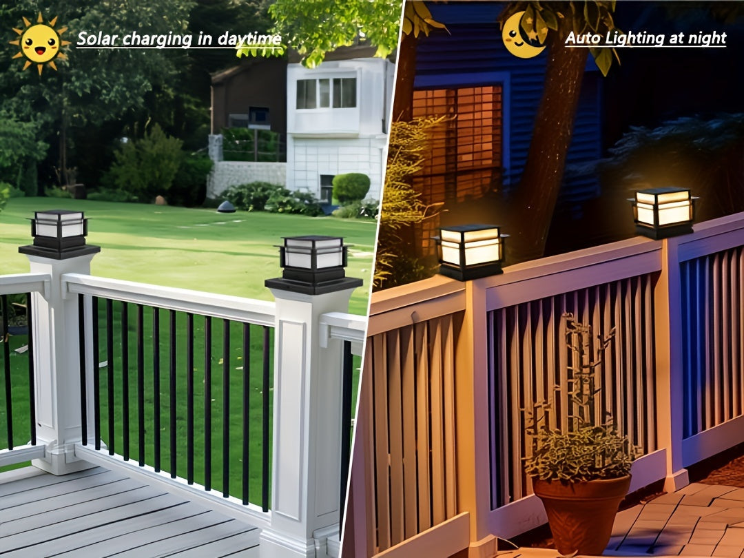 Solar Post Cap Lights 6 Pack Outdoor – Bright LED Solar Powered Fence Post Lights, Waterproof Auto On/Off, for Deck, Porch, Patio, Garden, Stair & Yard Decoration