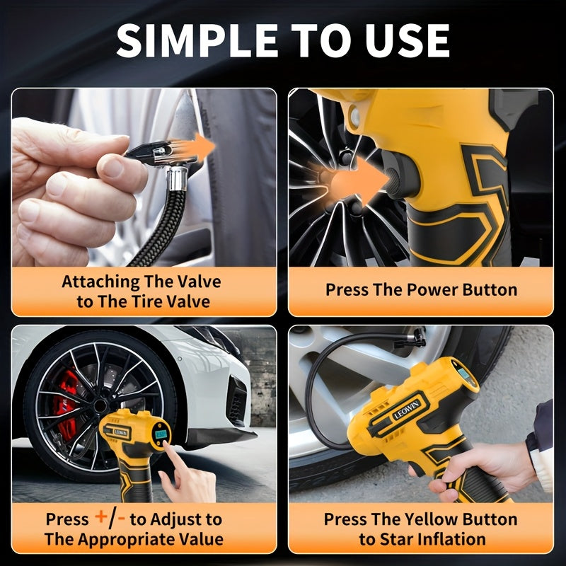 Portable Air Compressor Tire Inflator – 150 PSI Cordless Handheld Pump with Auto-Shutoff, Digital Pressure Gauge, LED Light, Rechargeable Battery for Car, Motorcycle, Bike, Ball | Velora