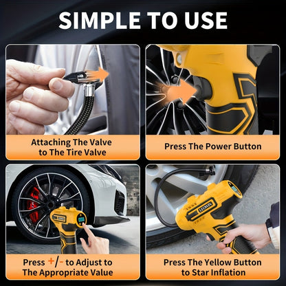 Portable Air Compressor Tire Inflator – 150 PSI Cordless Handheld Pump with Auto-Shutoff, Digital Pressure Gauge, LED Light, Rechargeable Battery for Car, Motorcycle, Bike, Ball | Velora