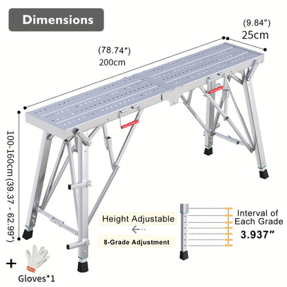 Scaffolding Work Platform 800Lb Heavy Duty Adjustable Height 31.5–49" – Folding Portable Step Ladder with Anti-Slip Feet & Safety Lock for Painting, Drywall, RV Cleaning, Car Washing & Home Decorating