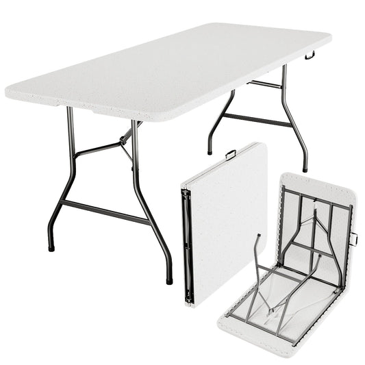4FT 6FT Folding Table Heavy Duty Portable Camping Outdoor Table with Locking Legs, Lightweight Plastic Fold Up Table for Picnic, Party, RV, Dining, Events – White