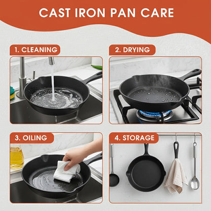 3pcs Cast Iron Skillet Set with Drip Spout – Pre-Seasoned Non-Stick Heavy Duty Cookware for Holiday Cooking, RV Camping, Campfire Meals, Oven & Stovetop Safe Kitchen Gift