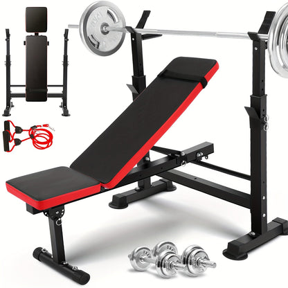 Adjustable Weight Bench Press Set with Squat Rack – 1200LBS Foldable Home Gym Equipment, Full Body Workout Station with Leg Developer & Preacher Curl Pad for Strength Training