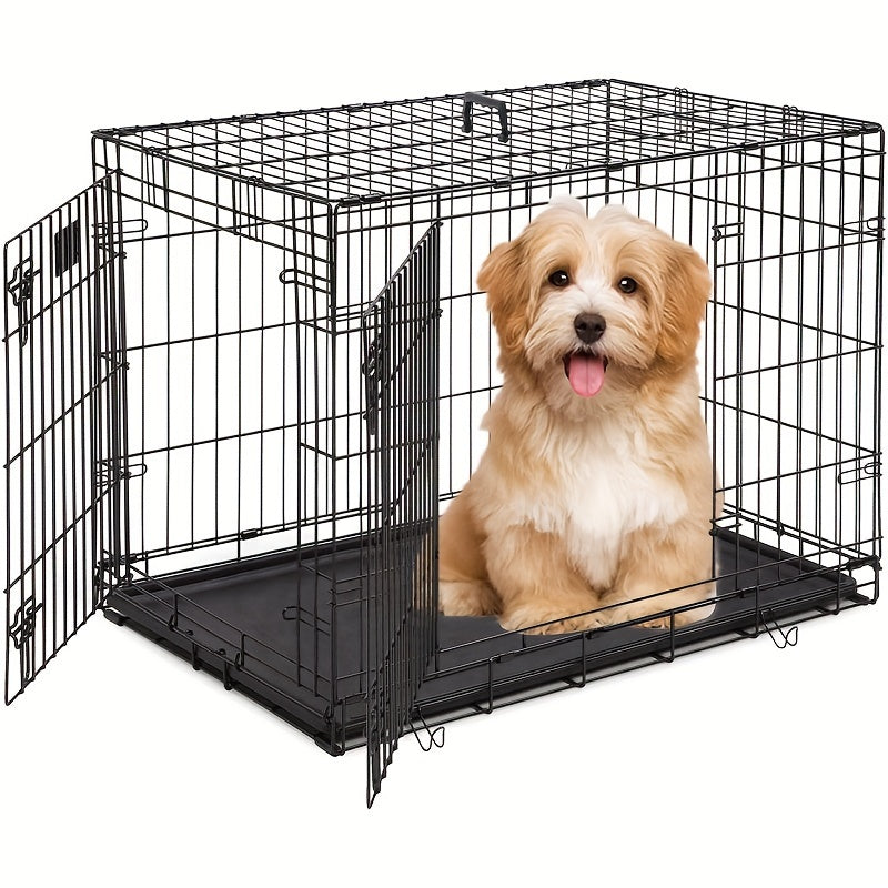 Foldable Metal Wire Dog Crate for Small Dogs & Rabbits – Adjustable Divider Panel, Leak-Proof Plastic Pan, Indoor Outdoor Pet Kennel for Chihuahuas Toy Breeds Small Animals, Multiple Sizes