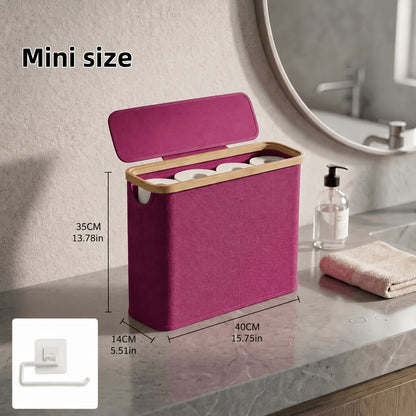 Bamboo Toilet Paper Holder Basket with Lid - Large 9-Roll Storage Organizer for Bathroom, Modern Minimalist Freestanding Toilet Paper Storage Cabinet in Black Beige Gray Pink