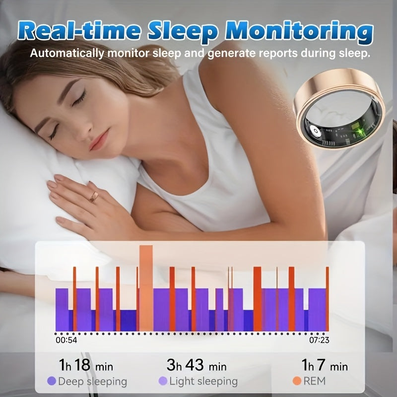 Smart Ring Fitness Tracker for Women Men – Steps Calories HRV Heart Rate Stress Body Temp Monitor 100+ Sports Modes IP68 Waterproof iPhone Android Compatible