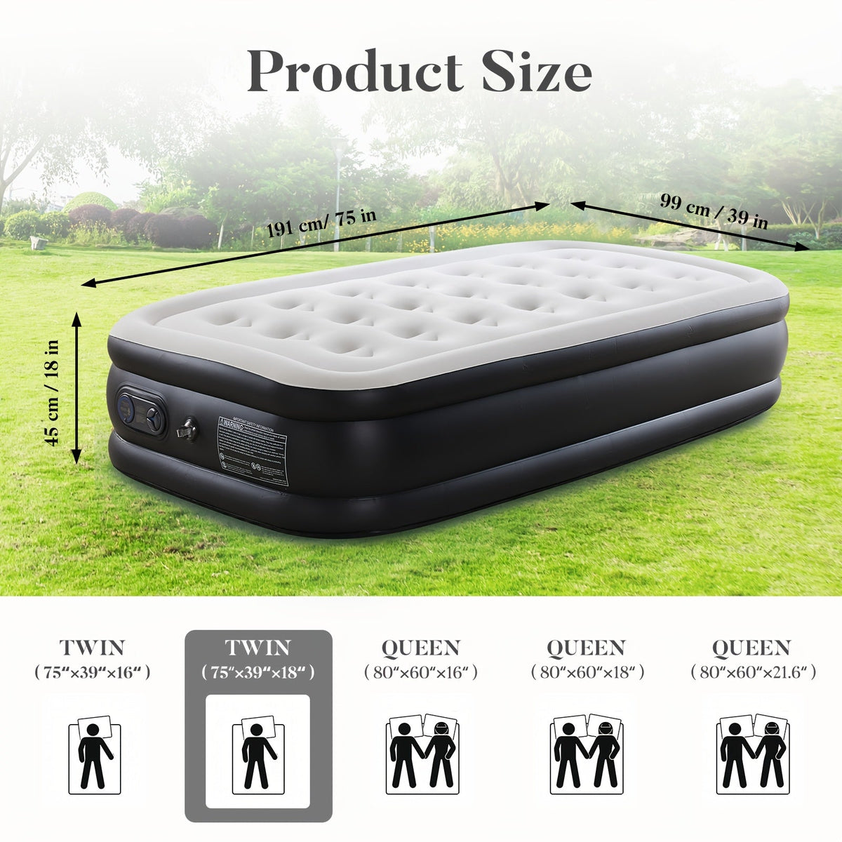 Inflatable Air Mattress with Built-In Pump – Double Height Blow-Up Airbed 16"/18"/21" Thick, 660 Lbs Capacity, Non-Slip Bottom – for Home, Guest Room, Camping & Outdoor Use