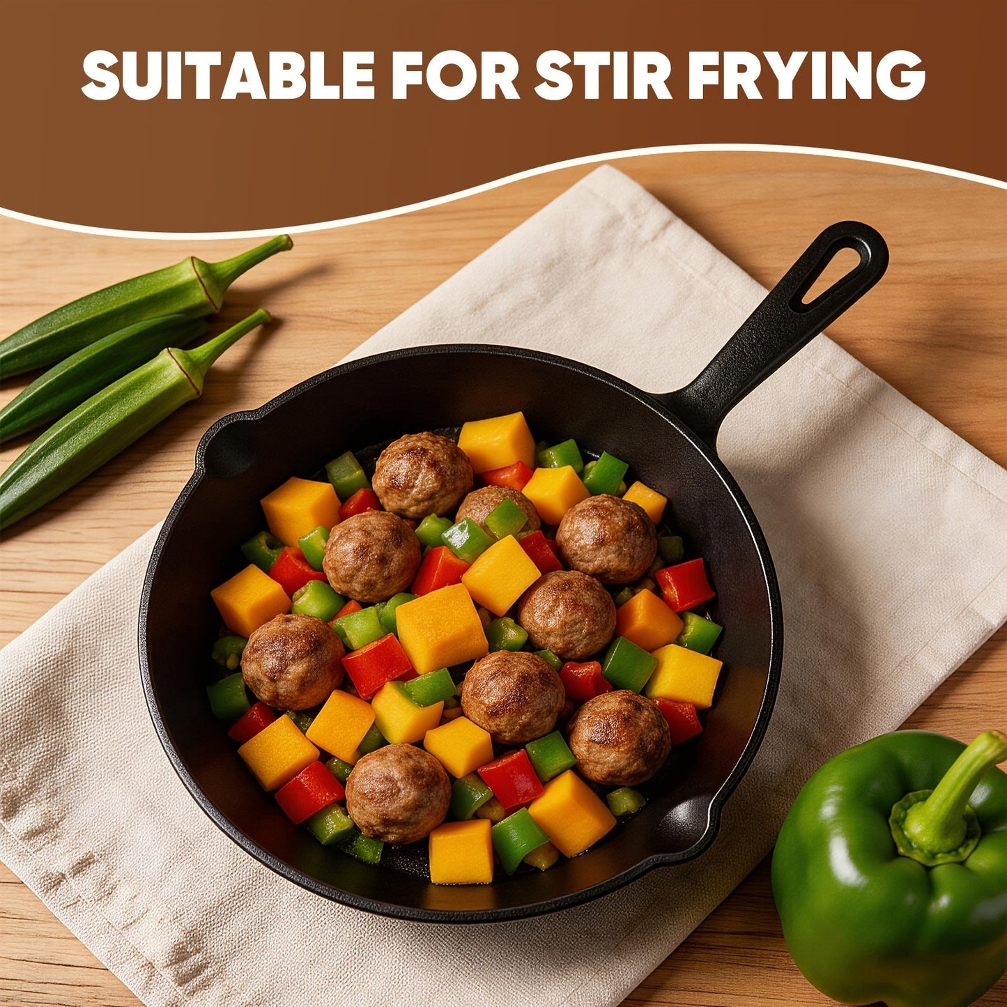 Cast Iron Skillet Set 3-Piece 6 8 10 Inch Pre-Seasoned Non-Stick Heavy Duty Oven Grill Campfire Safe Even Heat for Steak Cornbread Baking – Rustic Kitchen Cookware