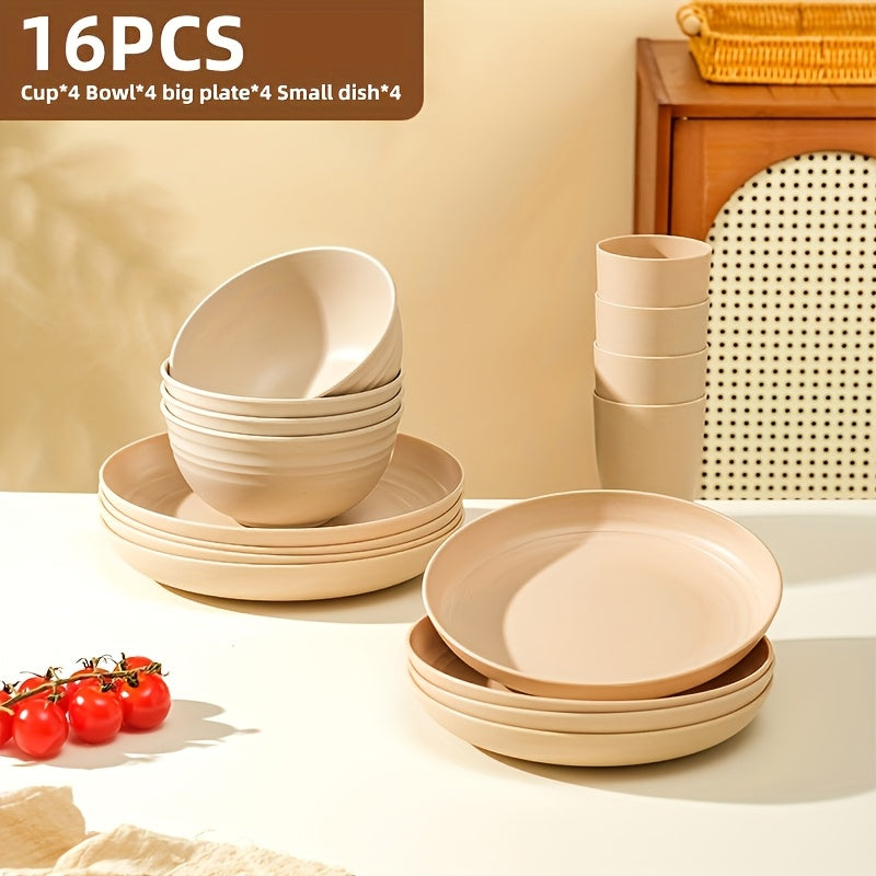 Black Wheat Straw Tableware Set – 16/32 Piece Unbreakable Eco-Friendly Plates Dessert Plates Bowls & Cups for 4-8 People, Outdoor Camping Party Wedding Halloween Kitchen Accessories