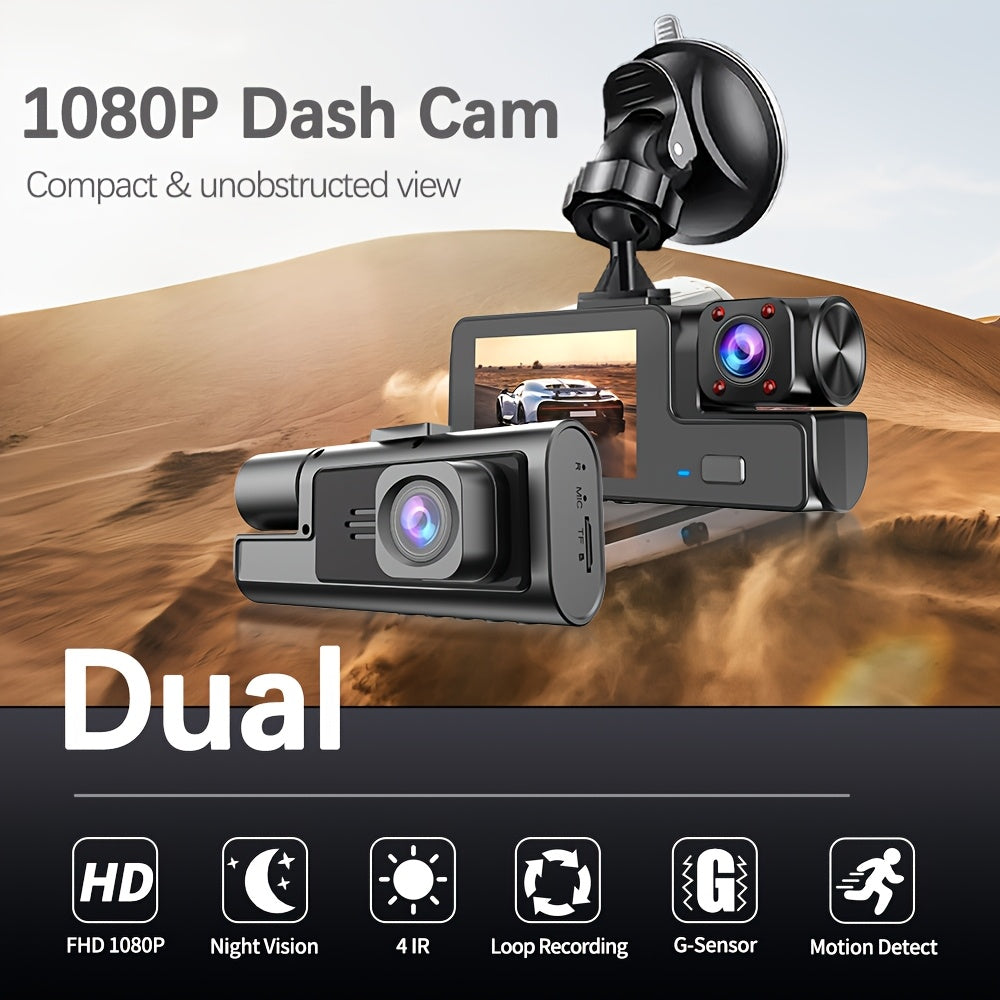 Dash Cam Front and Rear 1080P FHD Dual Lens Car DVR Camera – Infrared Night Vision, 170° Wide Angle, Loop Recording, G-Sensor, Dashboard Video Recorder for Cars, Perfect Christmas Gift