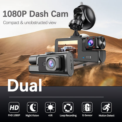 Dash Cam Front and Rear 1080P FHD Dual Lens Car DVR Camera – Infrared Night Vision, 170° Wide Angle, Loop Recording, G-Sensor, Dashboard Video Recorder for Cars, Perfect Christmas Gift