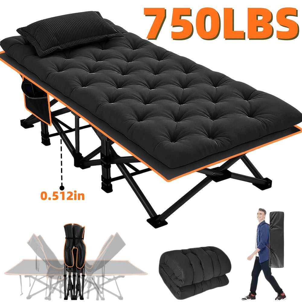 Extra Large Folding Bed with Mattress – 67"/75" Heavy Duty Camping Cot, 750 lbs Capacity, Portable Foldable Guest Bed for Adults, Travel, Camping, Gray & Black