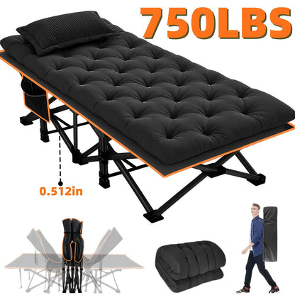 Extra Large Folding Bed with Mattress – 67"/75" Heavy Duty Camping Cot, 750 lbs Capacity, Portable Foldable Guest Bed for Adults, Travel, Camping, Gray & Black