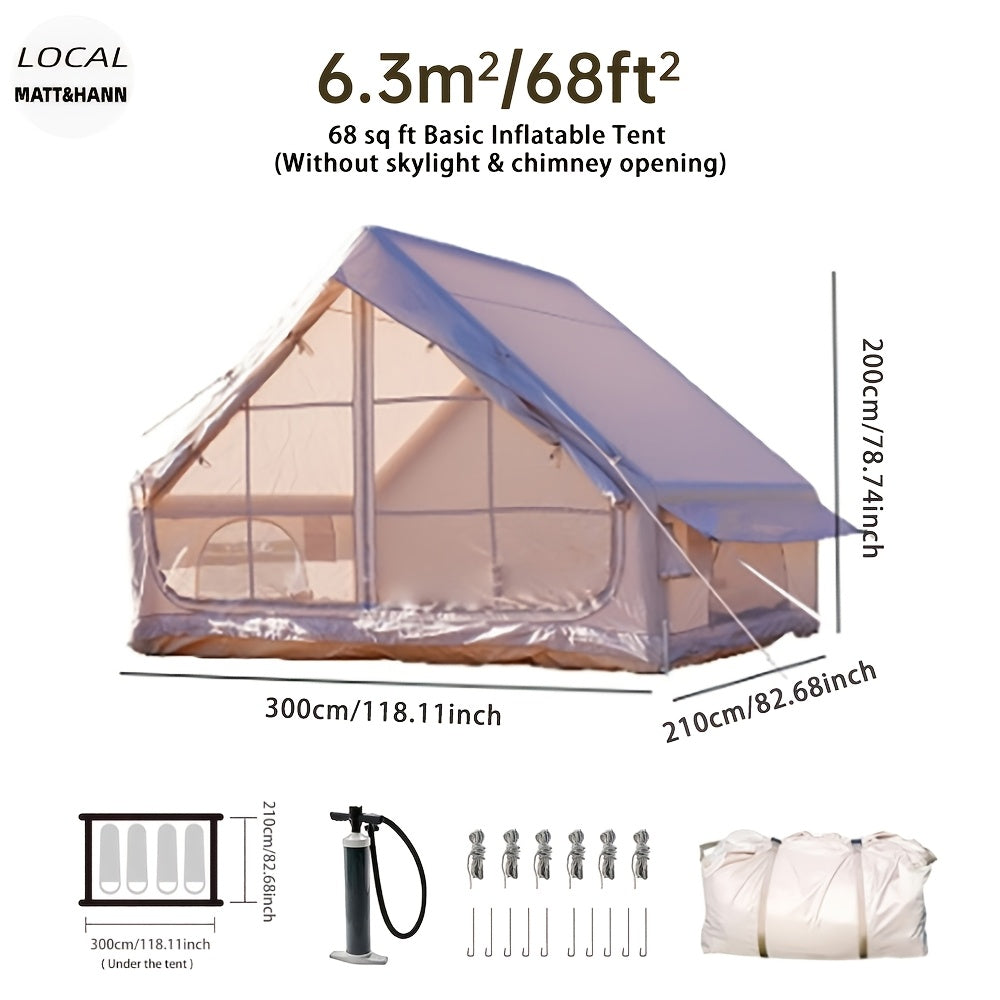 Inflatable Camping Tent 4-6 Person – 4-Season Luxury Air Tent with Manual Pump Easy Setup Windproof Glamping House for Family Outdoor Camping
