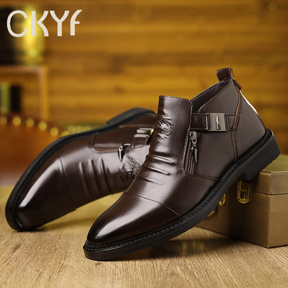 Men's Embossed Leather Ankle Boots – Slip-On Chelsea Boot Casual Dress Style, Black & Brown, Wide Sizes US 8-13.5, Comfortable Non-Slip Sole, Perfect for Work Office Daily Wear