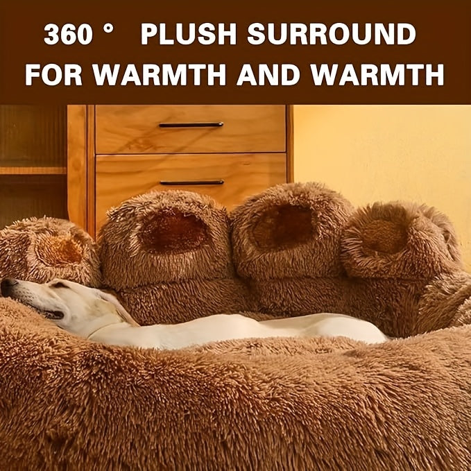 Bear Paw Plush Round Pet Bed for Dogs & Cats – Soft Calming Dog Bed, Non-Slip Cat Bed, Warm Cozy Puppy Bed, Small Medium Large, 20/24/28/36 Inch, Coffee/Pink/Gray