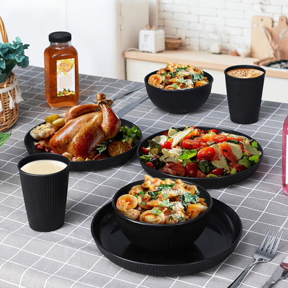 Wheat Straw Dinnerware Set – Reusable Eco-Friendly Plates Bowls & Cups, Dishwasher & Microwave Safe, Unbreakable, 12/24/36 Piece Sets for Camping Party Outdoor & Everyday Use