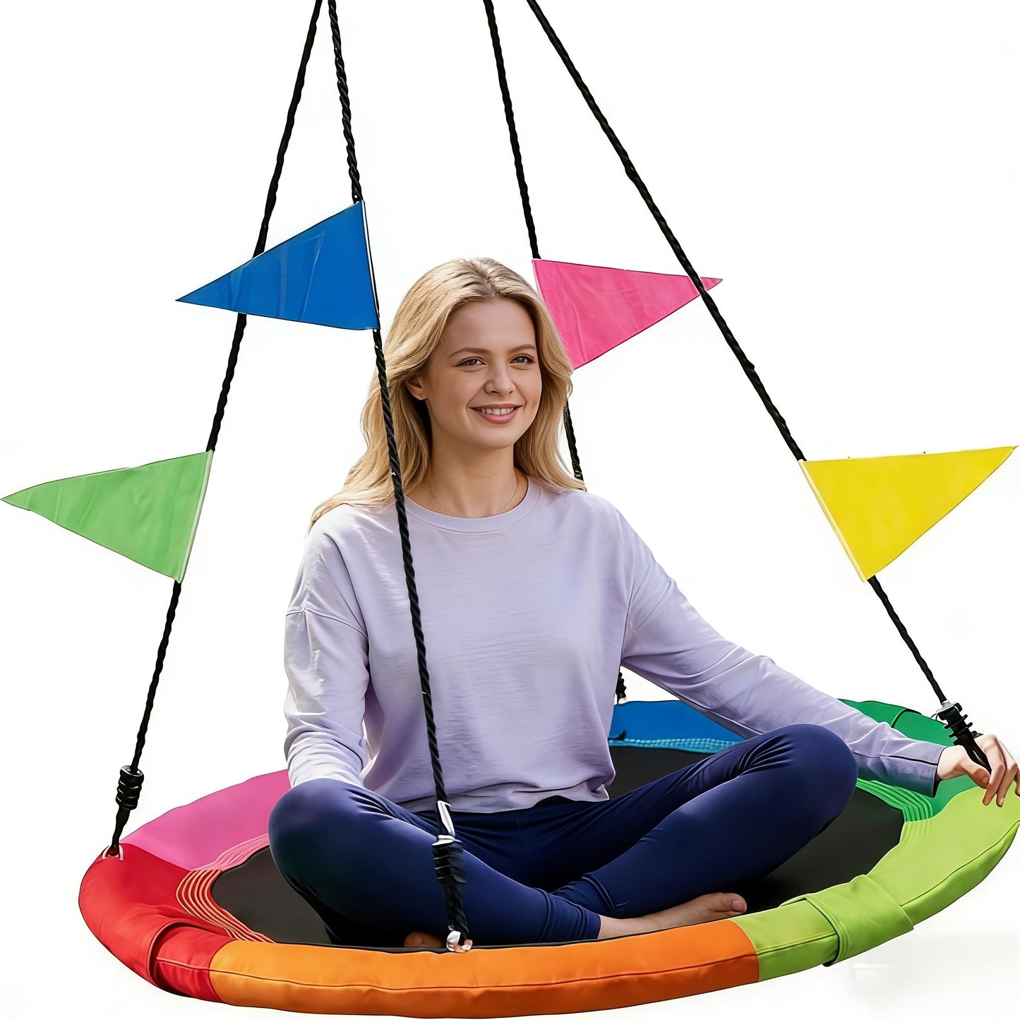 40 Inch Outdoor Saucer Swing – 900 LB Capacity Disc Swing with 900D Waterproof Oxford Fabric & Hanging Strap, Kids & Adults Backyard Tree Swing, Patio Leisure Swing (Multicolor)