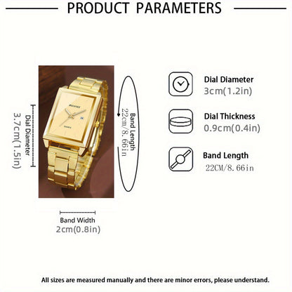 4pcs Men's Watch and Jewelry Set – Quartz Watch with Necklace Bracelet Ring, Business Casual Date Display, Luxury Gift Set for Men in Black Silver Gold