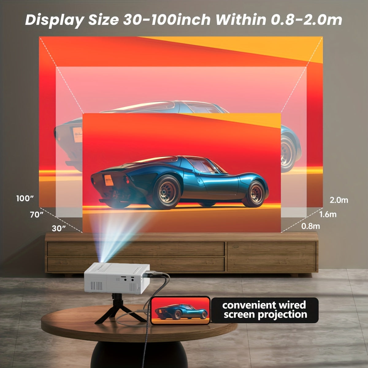Mini Portable Projector 1080P Native Resolution Supports 4K – Home Theater Movie Projector with USB Connection & Remote Control, Compact Video Projector for Office Outdoor Camping Backyard Movies