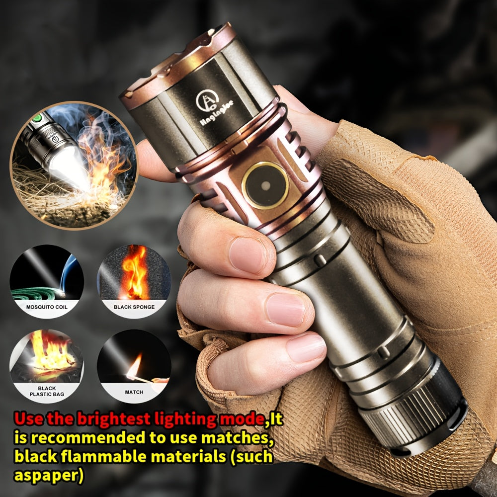High Lumen Aluminum Alloy Flashlight with Fresnel Lens, 21700 Lithium Battery 3000mAh Rechargeable LED Torch, Long Battery Life for Outdoor Survival, Camping, Fishing, Power Outage & Night Riding - Red, Gold