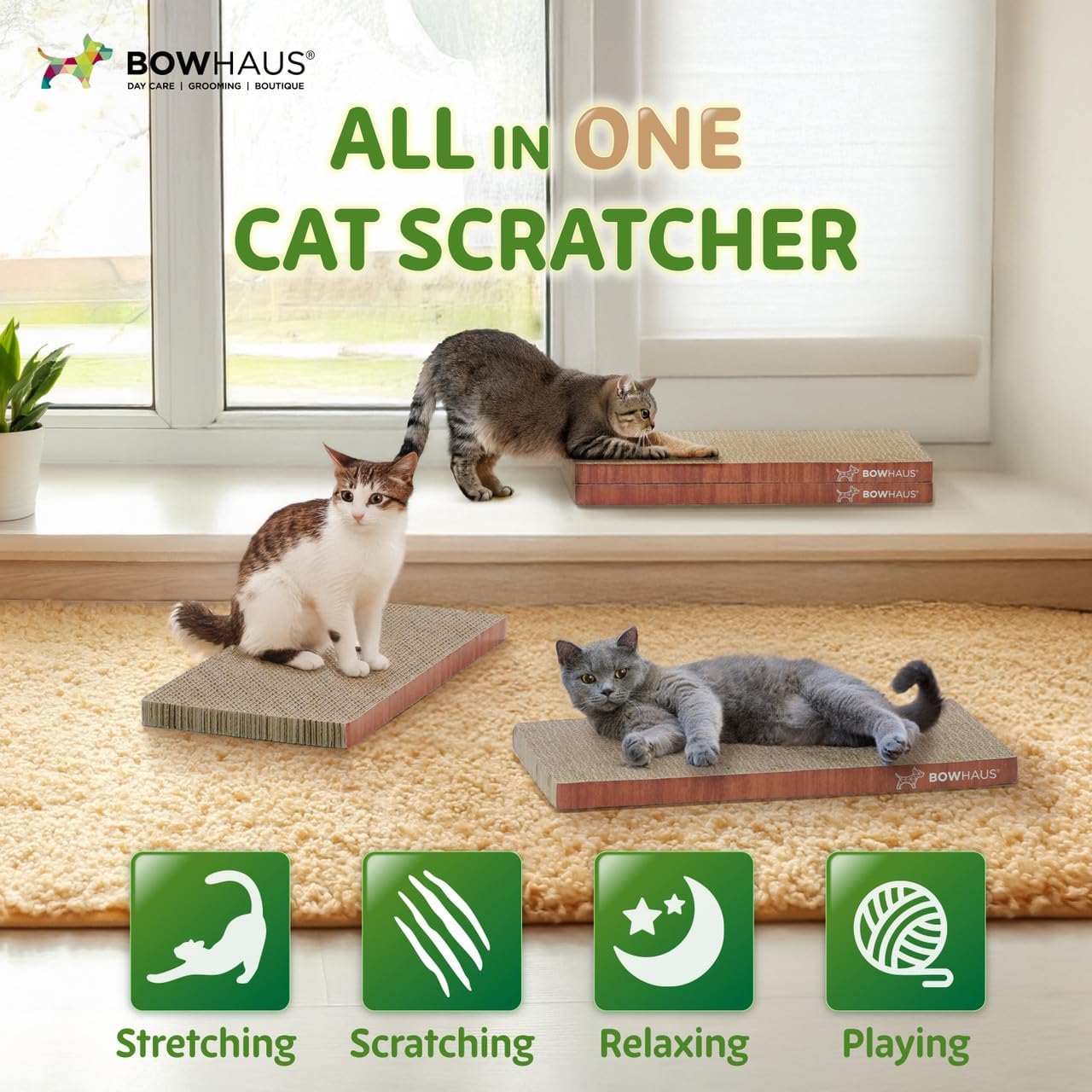CAPHAUS Reversible Cat Scratcher Lounger – Large 5-Layer High-Density Cardboard Scratching Pad & Board, 16.9 x 8.5 Inch, Protects Furniture, Fits Multi-Cat Households & Large Paw Breeds