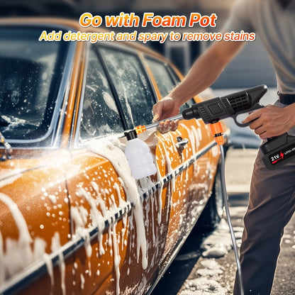 Cordless Pressure Washer 300W, Handheld Electric Car Wash Gun with 6-in-1 Nozzle, 1.3GPM High Pressure Washer with 15000mAh Battery, 60-Min Runtime for Car Wash, Home, Floor & Garden Cleaning