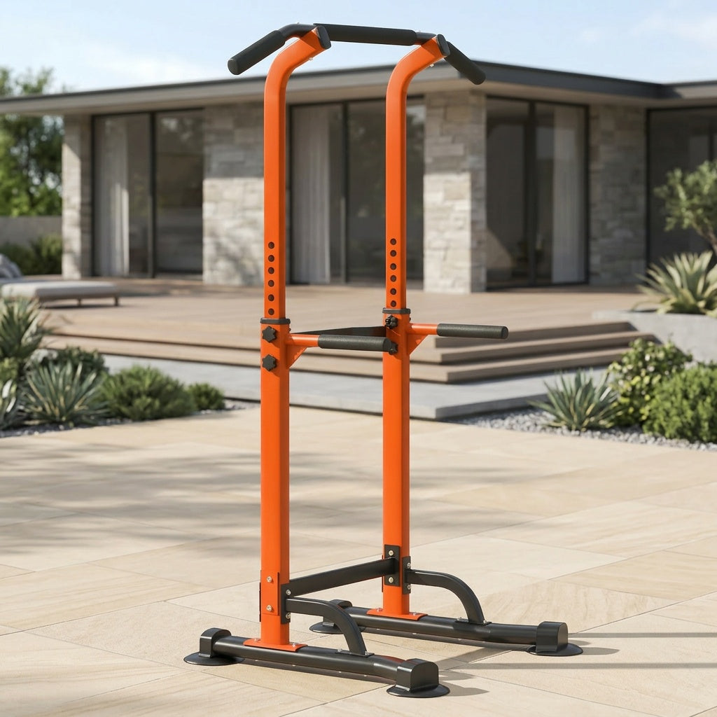 Power Tower Dip Station with Pull-Up Bar 10 Adjustable Heights 330 lbs Capacity Full-Body Strength Training for Home Gym – Pink Black Red Yellow Blue Orange Green