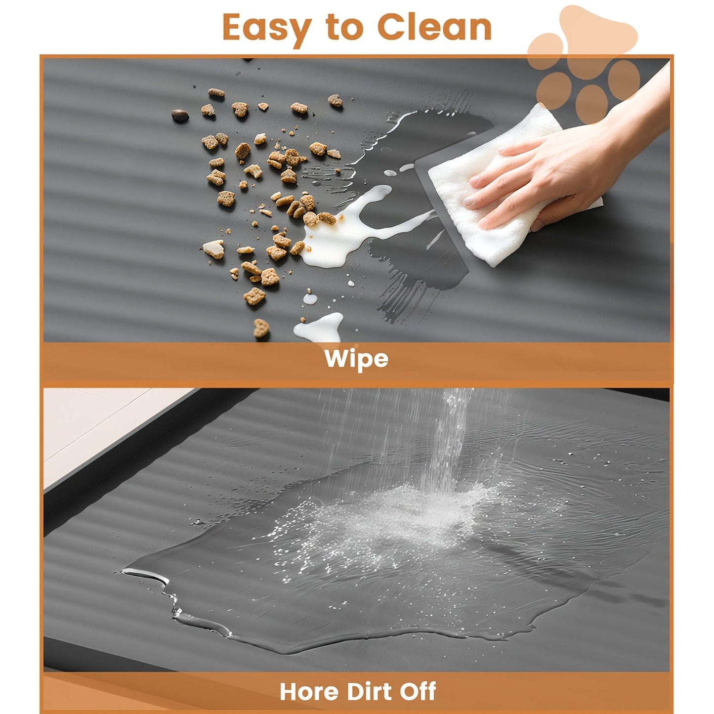 Waterproof Pet Feeding Mat 36"x24" Large Non-Slip Dog & Cat Food Mat – Raised Edges, Diversion Grooves, Easy to Clean, Dog Bowl Mat for Food & Water, Grey