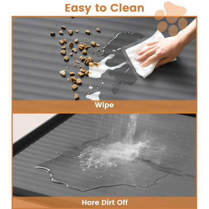 Waterproof Pet Feeding Mat 36"x24" Large Non-Slip Dog & Cat Food Mat – Raised Edges, Diversion Grooves, Easy to Clean, Dog Bowl Mat for Food & Water, Grey