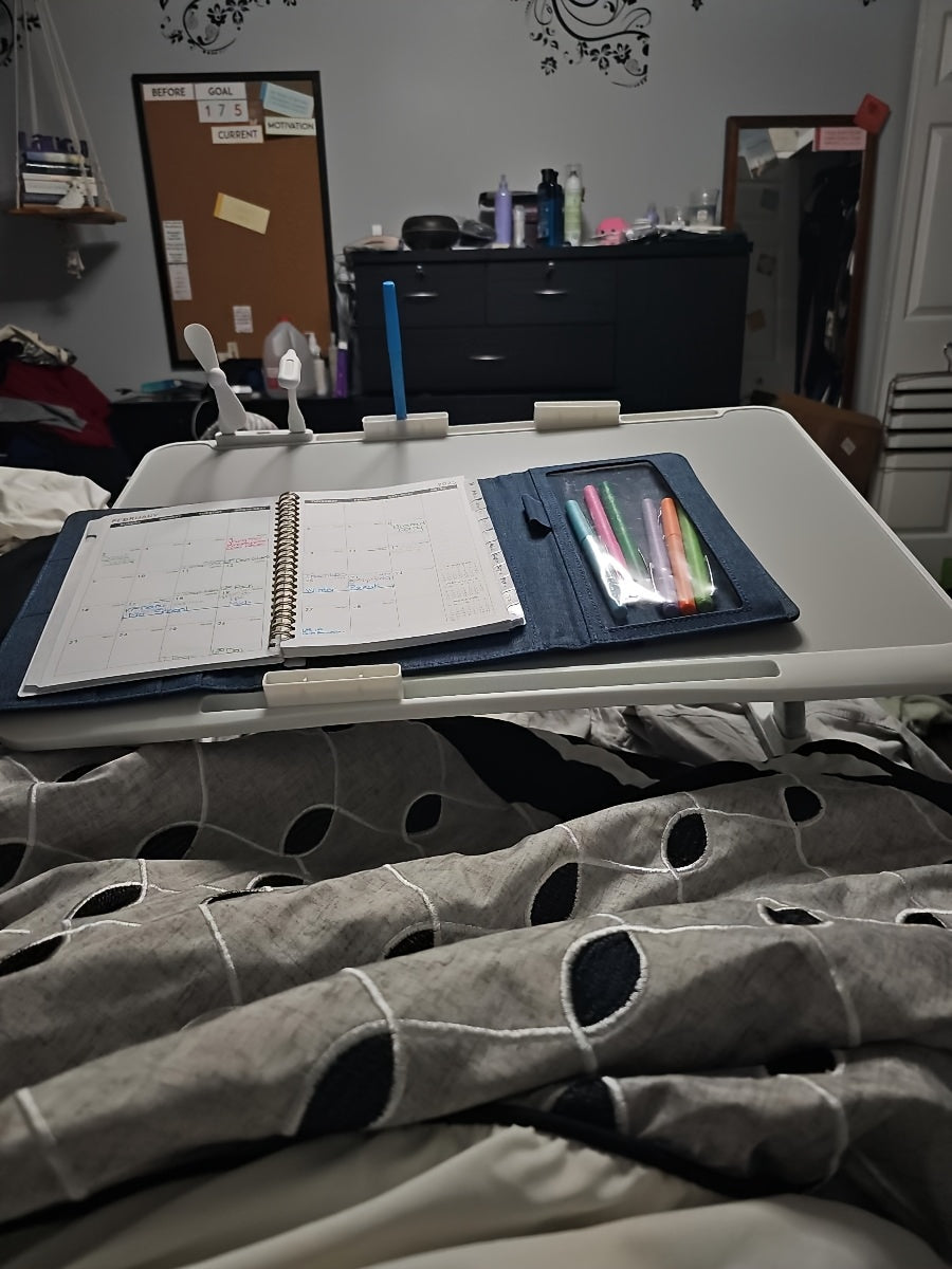Lap Desk Bed Tray Table with USB Light Fan & Drawer – Adjustable Portable Laptop Stand for Bed Couch Sofa, Laptop Desk for Reading Writing Eating, 10 Colors & Sizes