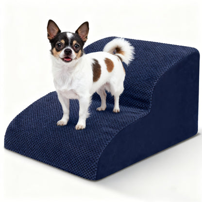NIUBYA Extra Wide Dog Stairs for Small Dogs – High Density Foam Pet Steps, Non-Slip Bottom, Soft Cushioned Ramp for High Beds Couch Sofa, Ideal for Injured Elderly Dogs, Polypropylene, Compact