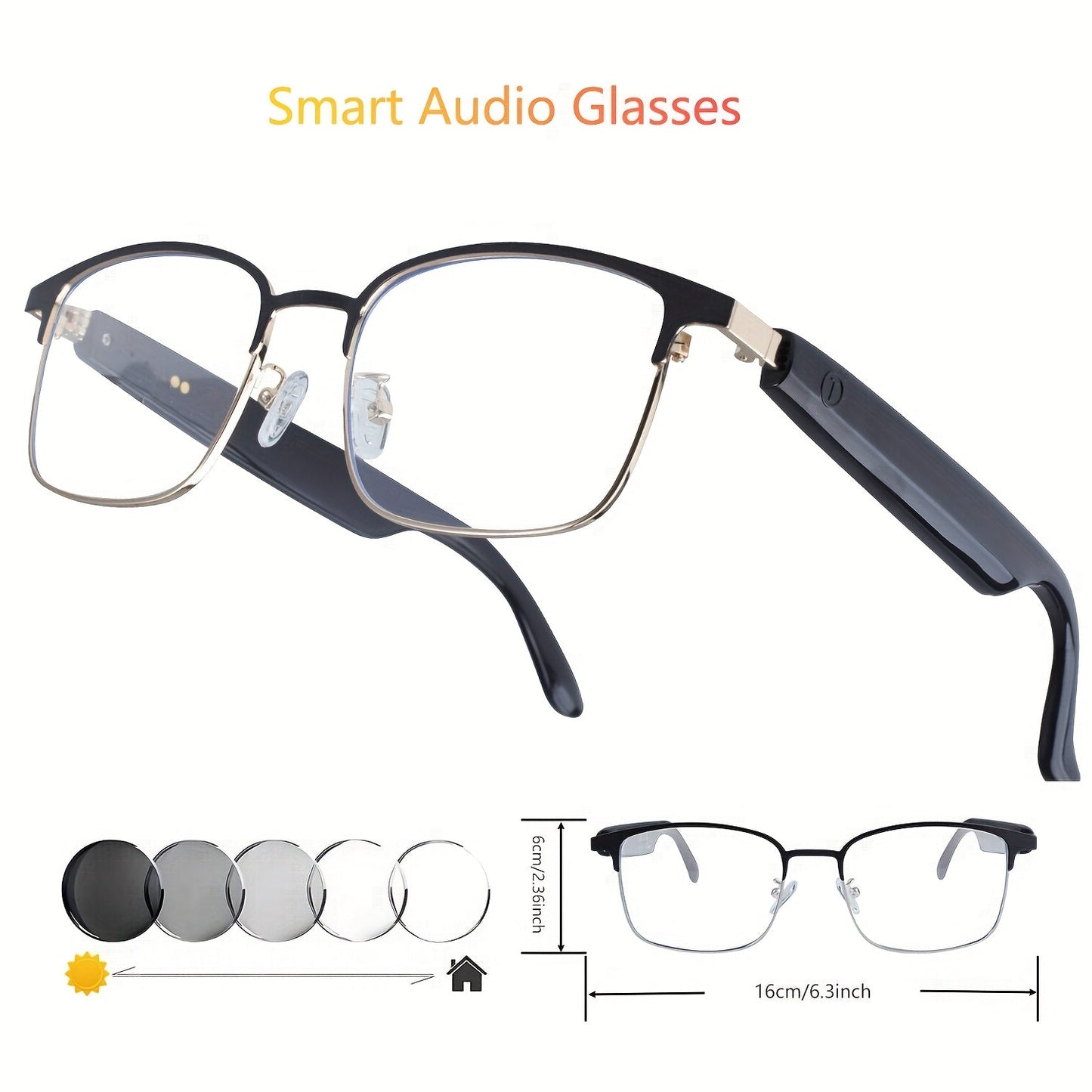 Smart Audio Glasses Bluetooth 6.0 – Auto-Dimming Photochromic Lenses, Anti Blue Light, Music & Phone Calls, Turns Into Sunglasses in Seconds, Multiple Frame Colors