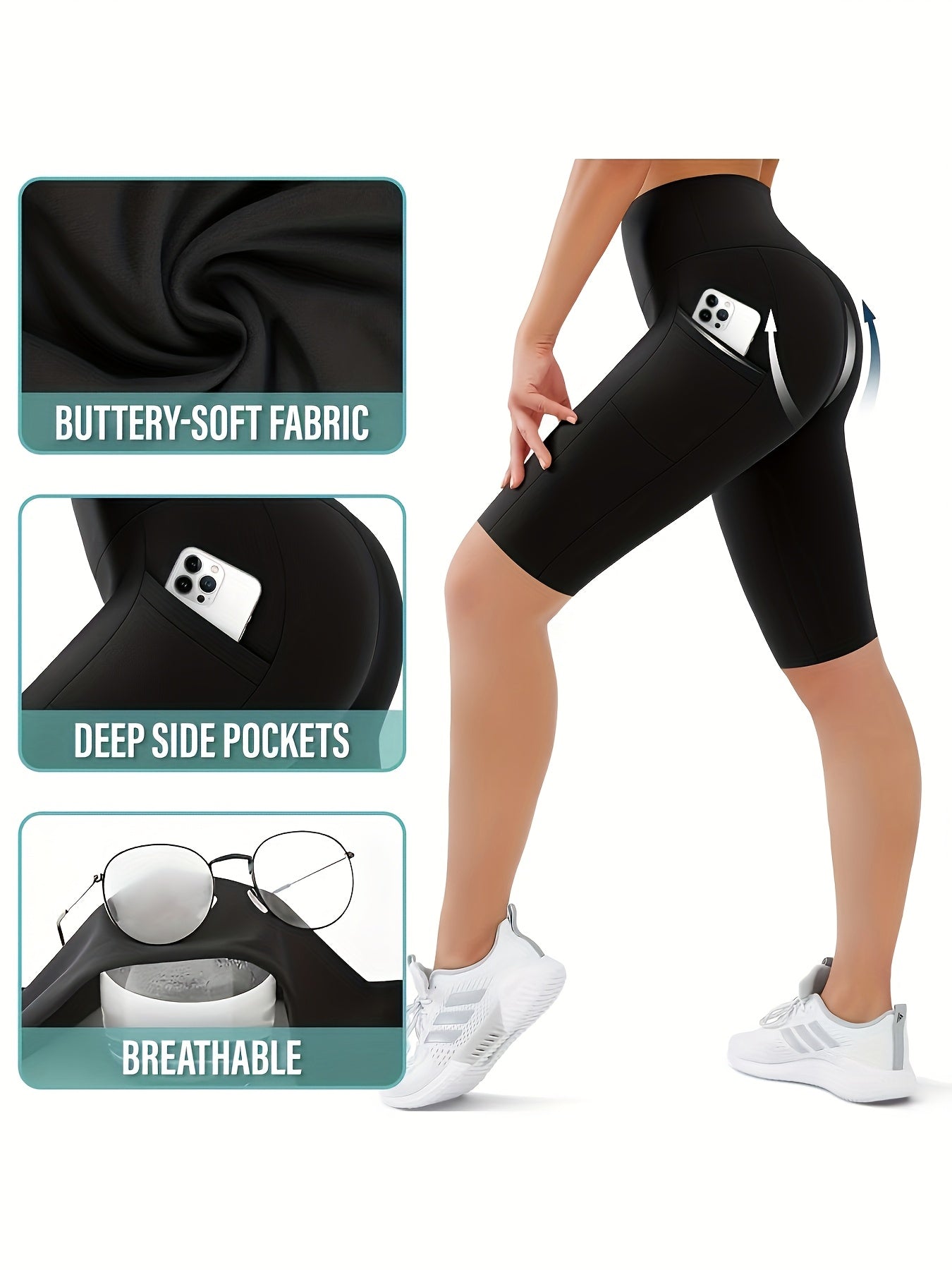 Women's High Waist Biker Shorts with Tummy Control & Pocket – Stretch Knit Polyester Athletic Shorts for Gym, Workout, Yoga, Cheerleading & Casual Wear, Sizes XS–XXL