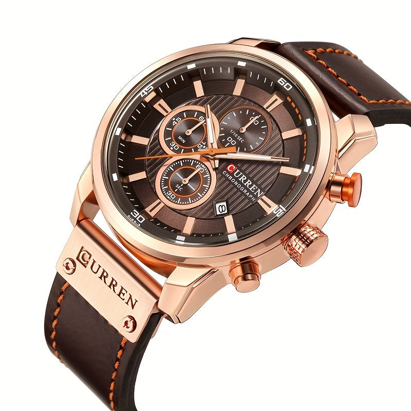 Men's Chronograph Sport Quartz Watch with Date Display – Stopwatch Wristwatch for Men 6 Colors Brown Blue Black Grey Casual Business Everyday Watch Gift