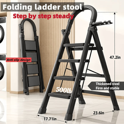 Heavy Duty Folding Step Ladder 500 Lbs Capacity - 2/3/4/5 Step Portable Non-Slip Ladder, Lightweight Durable Plastic, Foldable Step Stool for Home, Kitchen, Office & Industrial Use