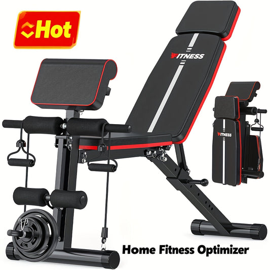Foldable 6-in-1 Adjustable Weight Bench for Home Gym – 770 LBS Capacity, Flat Incline Decline, Resistance Bands, Preacher Curl Pad & Leg Developer, Full Body Strength Training Equipment