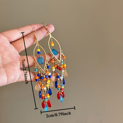 6-Pair Bohemian Tassel Earrings Set for Women – Vintage Beaded Dangle Earrings with Teardrop & Round Beads, Multicolor Boho Statement Jewelry, Lightweight Alloy Hoops for Parties & Vacations