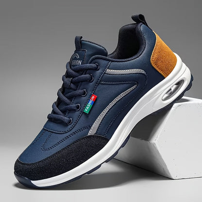 Men's Fashion Sneakers Lace-Up – Non-Slip Soft Sole Casual Running Shoes, PU Upper, Comfortable Lining, Lightweight for Outdoor Sports, Walking & Everyday Wear – Available in Blue, Black & White
