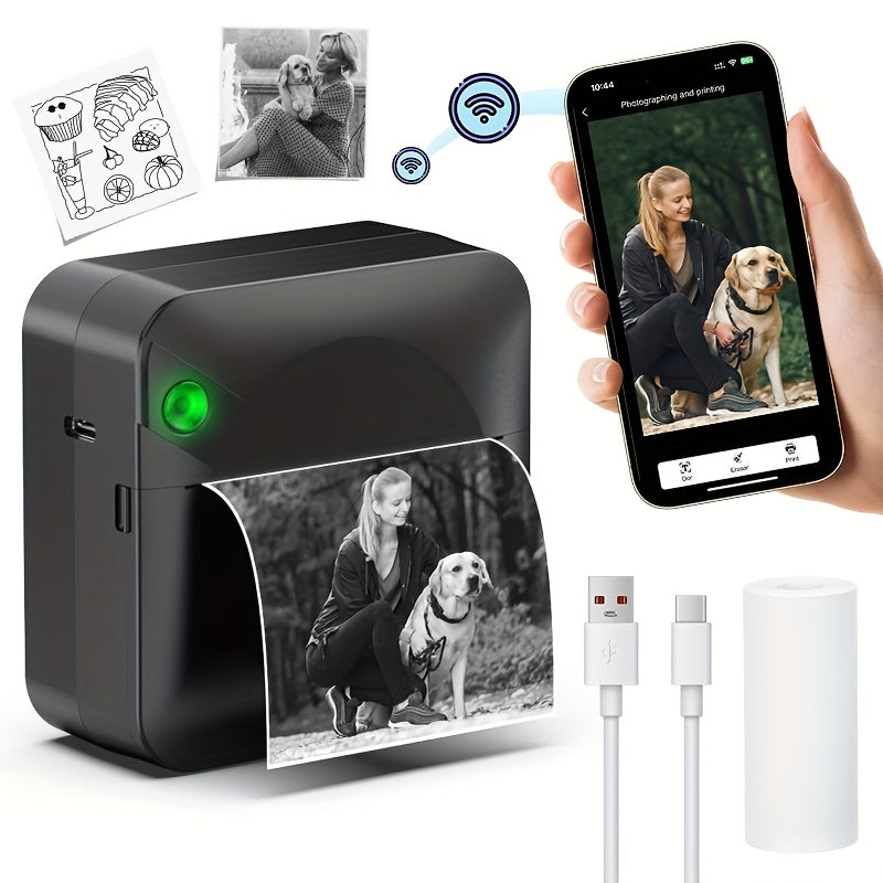 Mini Wireless Thermal Sticker Printer – Inkless Portable Bluetooth Pocket Printer for Photos, Diaries, Notes & Memos, Includes 1 Roll Thermal Paper, Smart Receipt & Label Maker